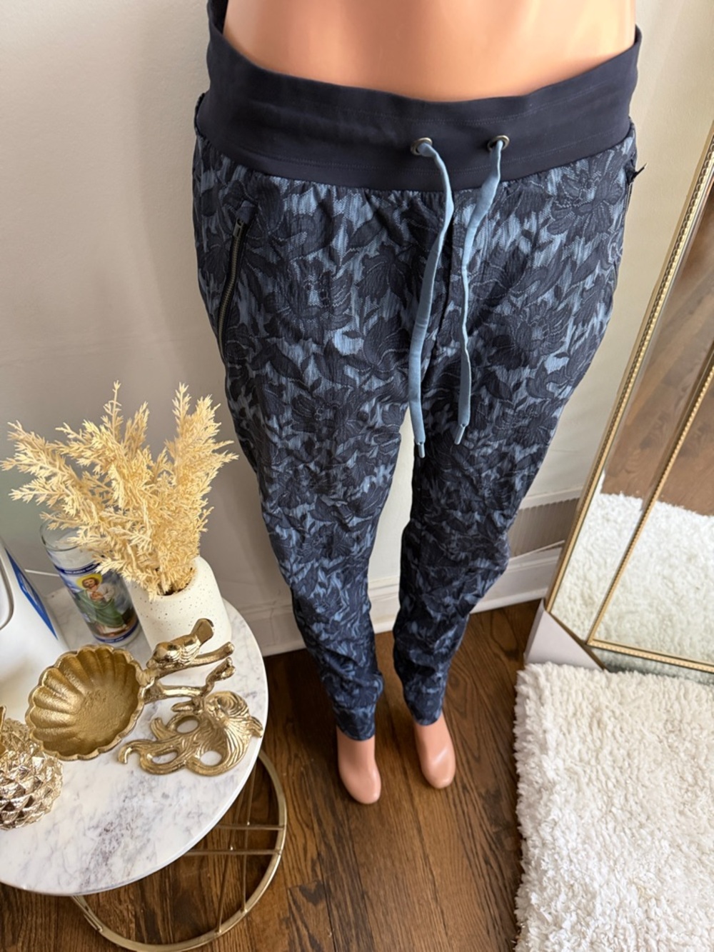 Navy Floral Print Drawstring Joggers - Picture 3 of 4
